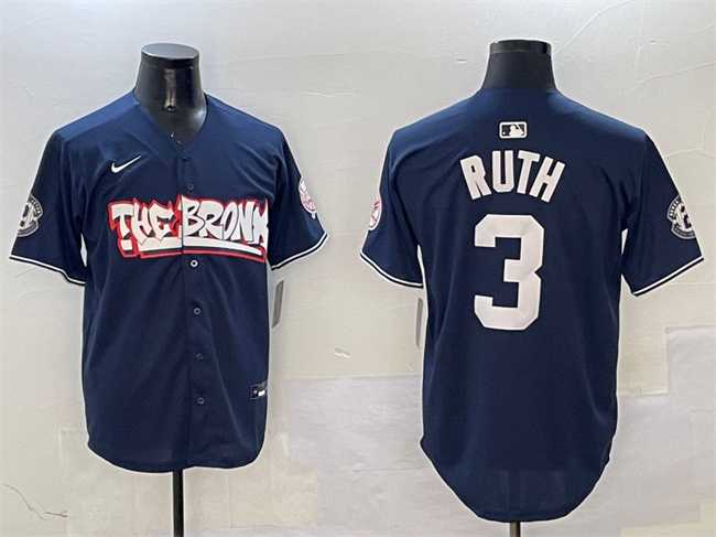 Men%27s New York Yankees #3 Babe Ruth Navy Bronx Graffiti Vapor Limited Stitched Jersey